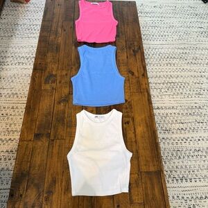 Set of Three Zara Crop Tops - Pink, Blue, and White